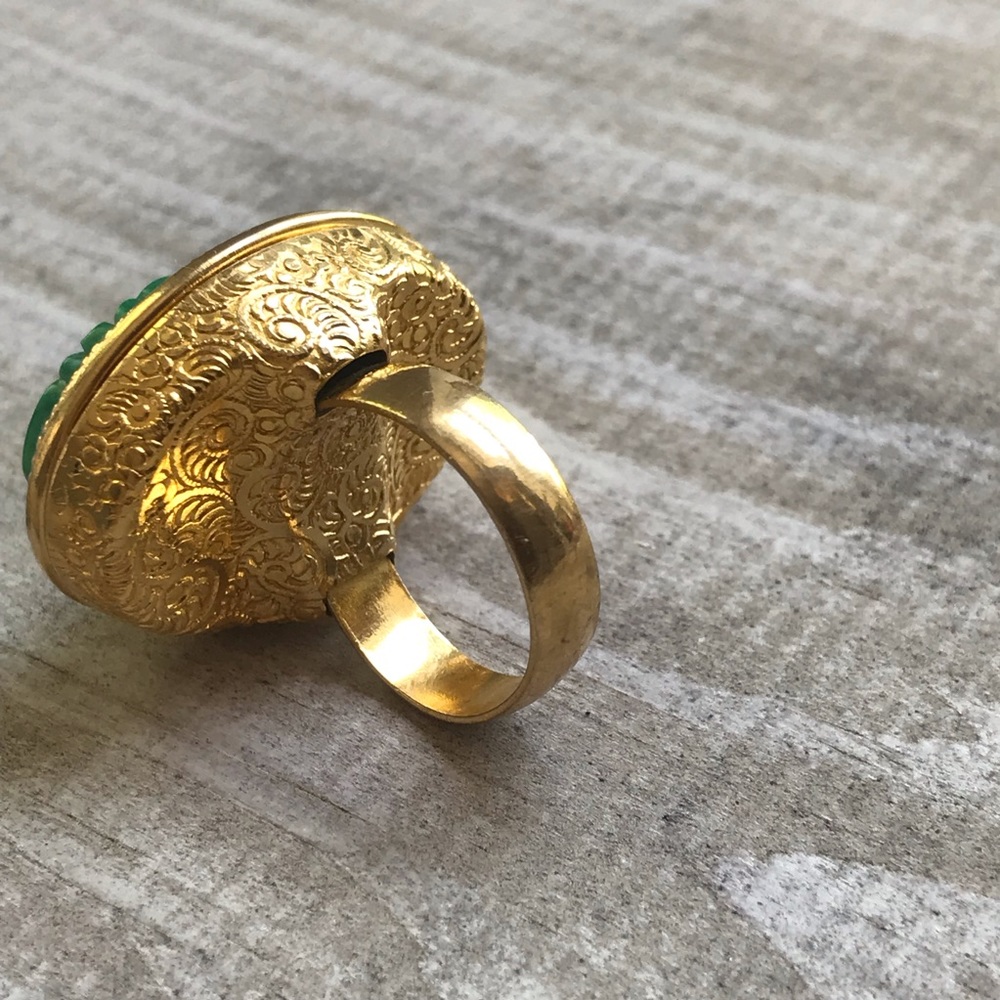 Vintage Avon Locket Ring Gold Green Boho Statement Ring 70s - Picture 14 of 15